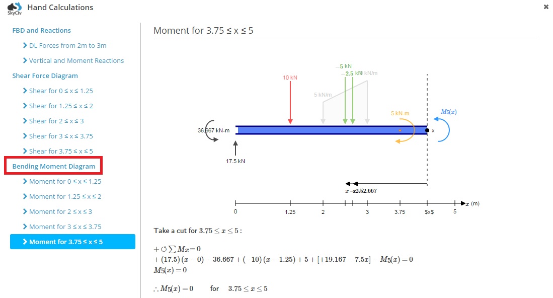 Cálculos de mano de viga | Software de análisis estructural en la nube  SkyCiv