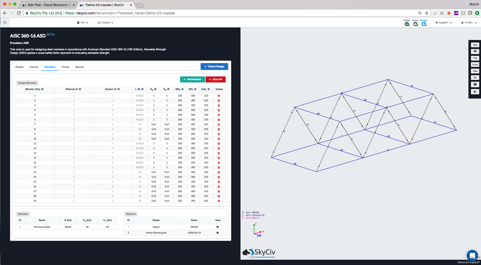 UI-Design-Standalone software showing members of AISC design