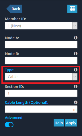 SkyCiv结构3D中的电缆成员类型