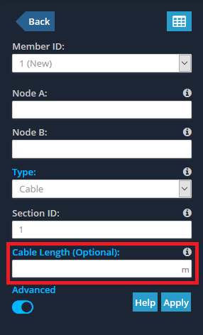 Longitud del miembro de cable para pretensado y pandeo en SkyCiv Structural 3D