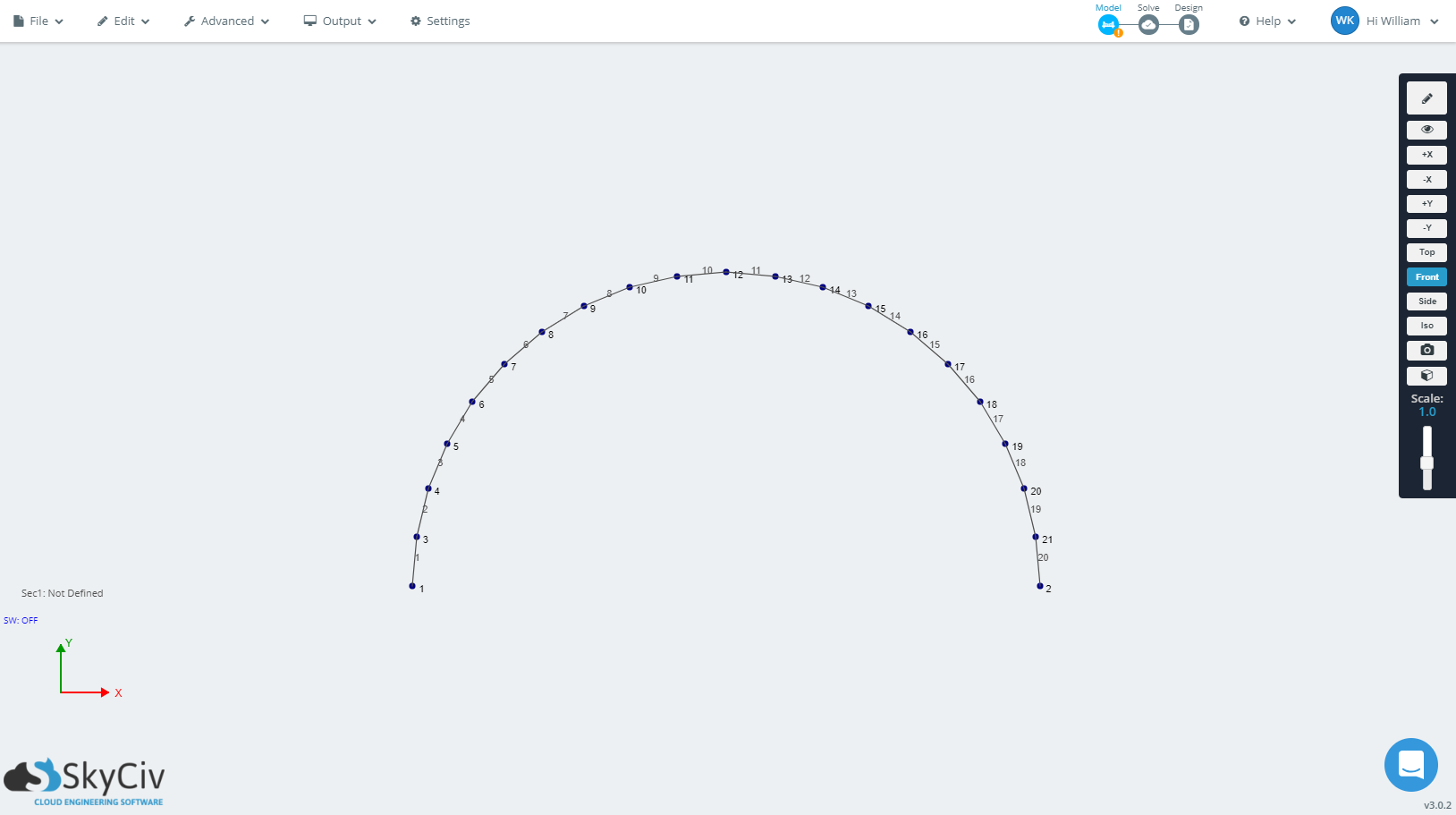 curved member generated with 20 members 5 ft radius