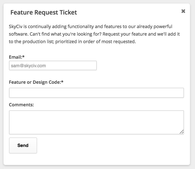 Feature request ticket bij skyciv