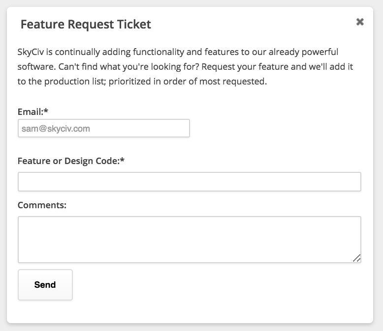 Feature request ticket at skyciv