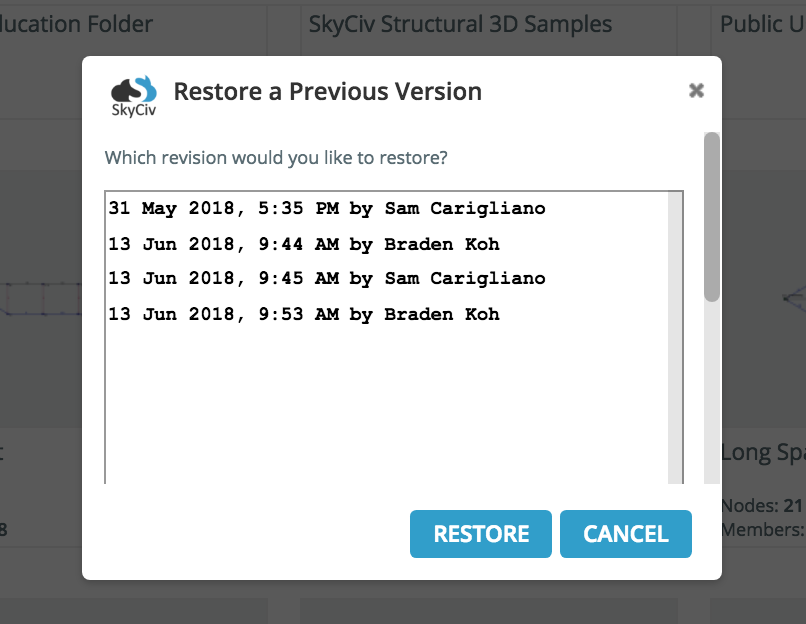 Il ripristino dei file in SkyCiv è facile