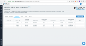 SkyCiv interface of NDS wood design software