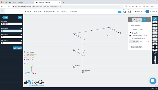 Modell schneller, SkyCiv, Online Engineering, Cloud Engineering Software, Stiftwerkzeug