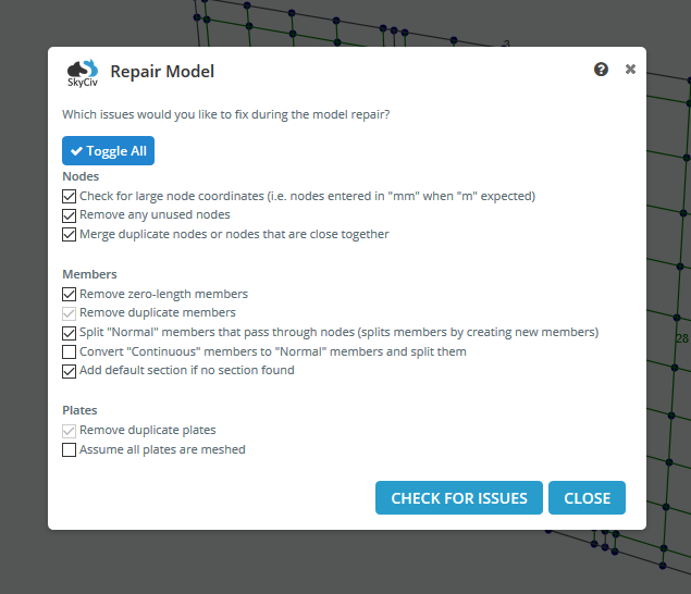 Model Faster, SkyCiv, hızlı modelleme yeteneği, iş verimliliğiniz için çok önemlidir, Bulut Mühendisliği Yazılımları, Onarım Modeli