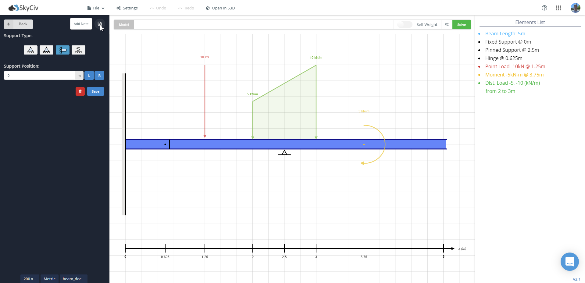 SkyCiv Beam Aggiungi nota
