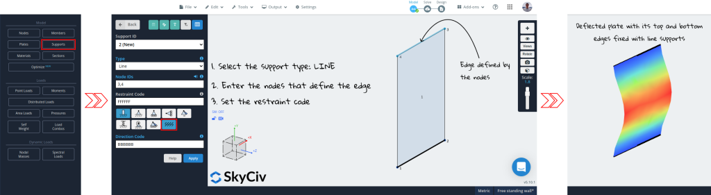 Applicazione di supporti di linea su lastre in SkyCiv S3D