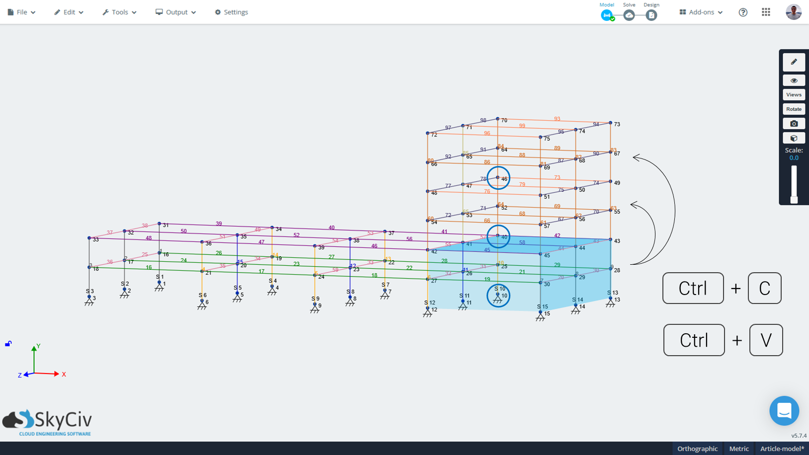 SkyCiv S3D kopieer en plak delen van de structuur