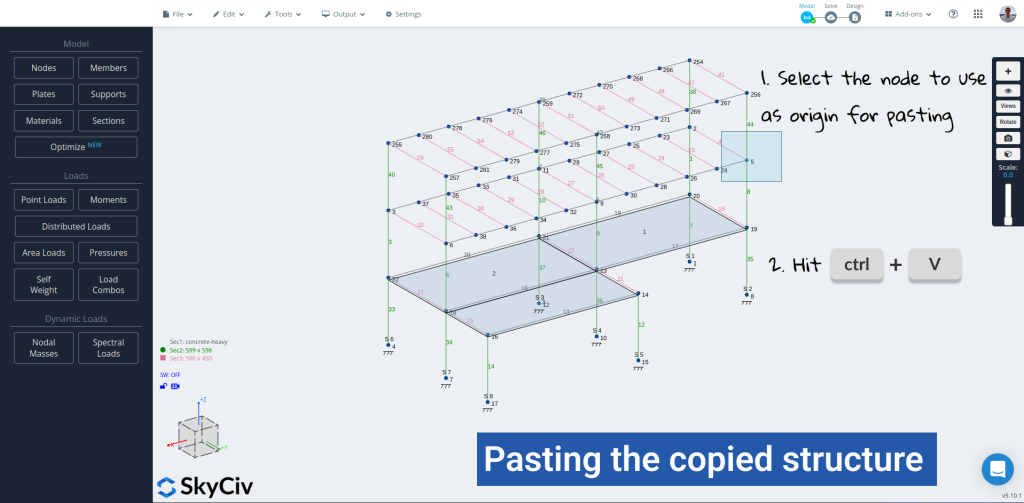 SkyCiv S3D plak gekopieerde structuur met behulp van snelkoppeling
