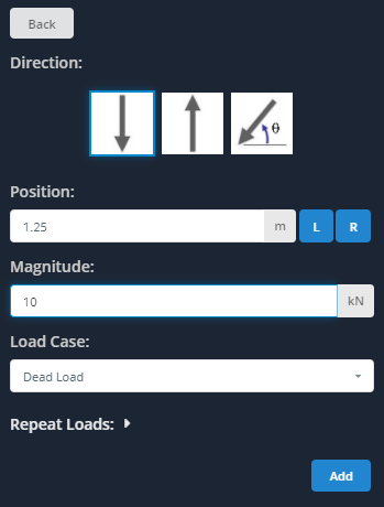 SkyCiv Beam Add Point Load