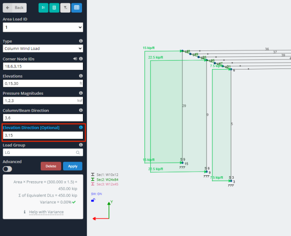 Process Column Wind Guide Support Area & Wind Loads | SkyCiv Engineering