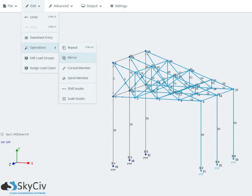 Operations (Structural 3D) | SkyCiv Cloud Structural Analysis Software