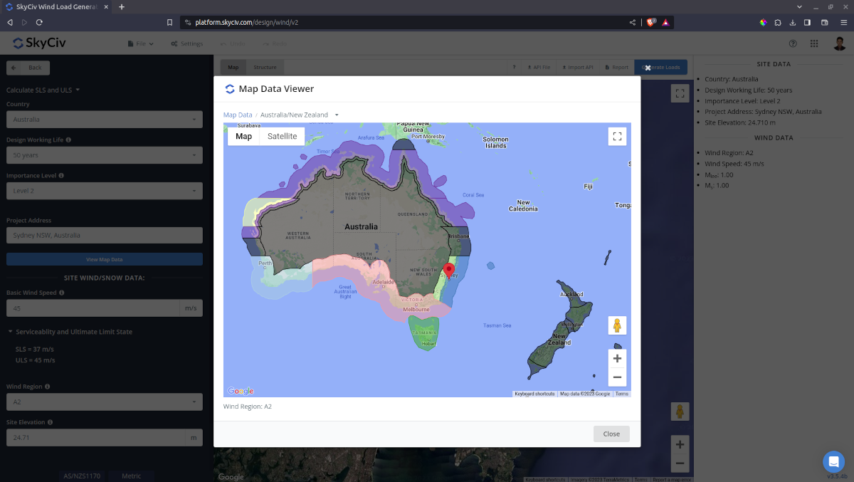 Australië Nieuw-Zeeland windsnelheid kaart