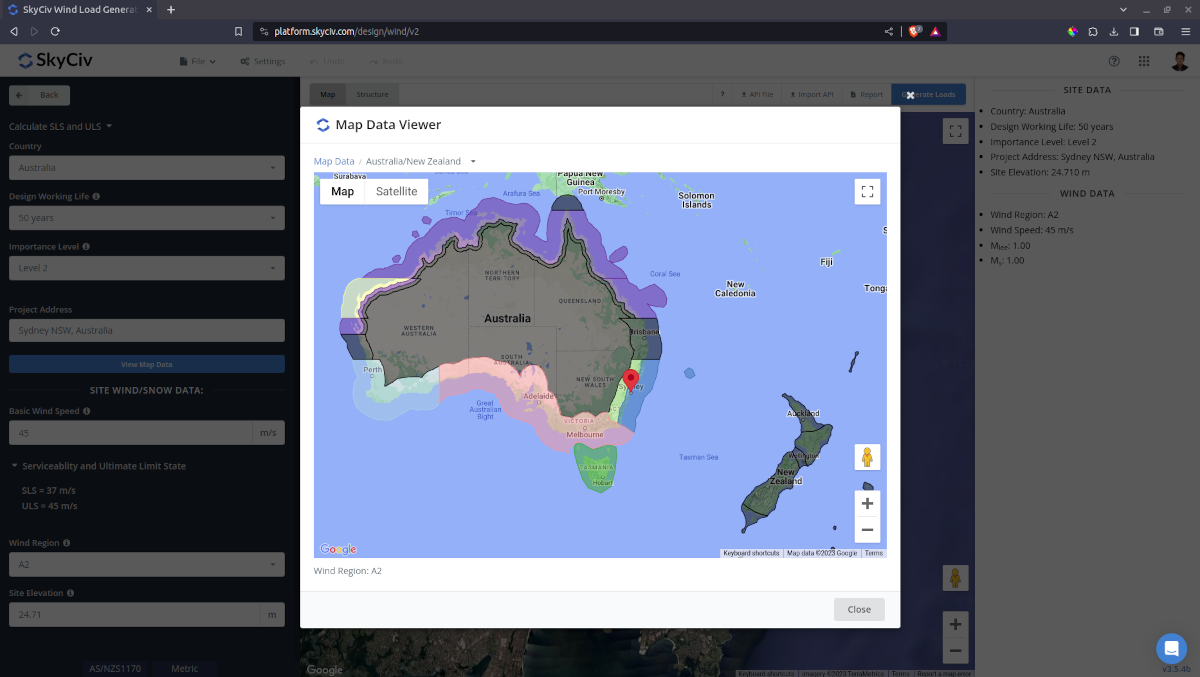 Mapa de velocidad del viento de Australia Nueva Zelanda