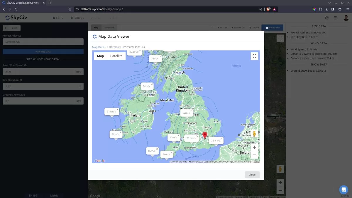 Wind Speed Map EN 1991 United Kingdom UK