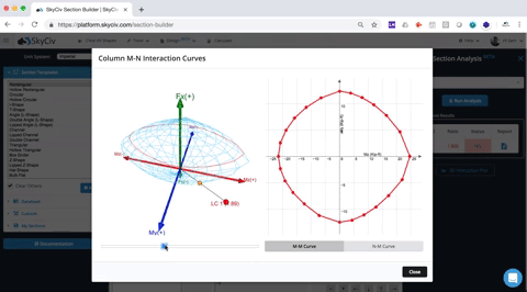 curvas de interação m-n em software de design rc no skyciv