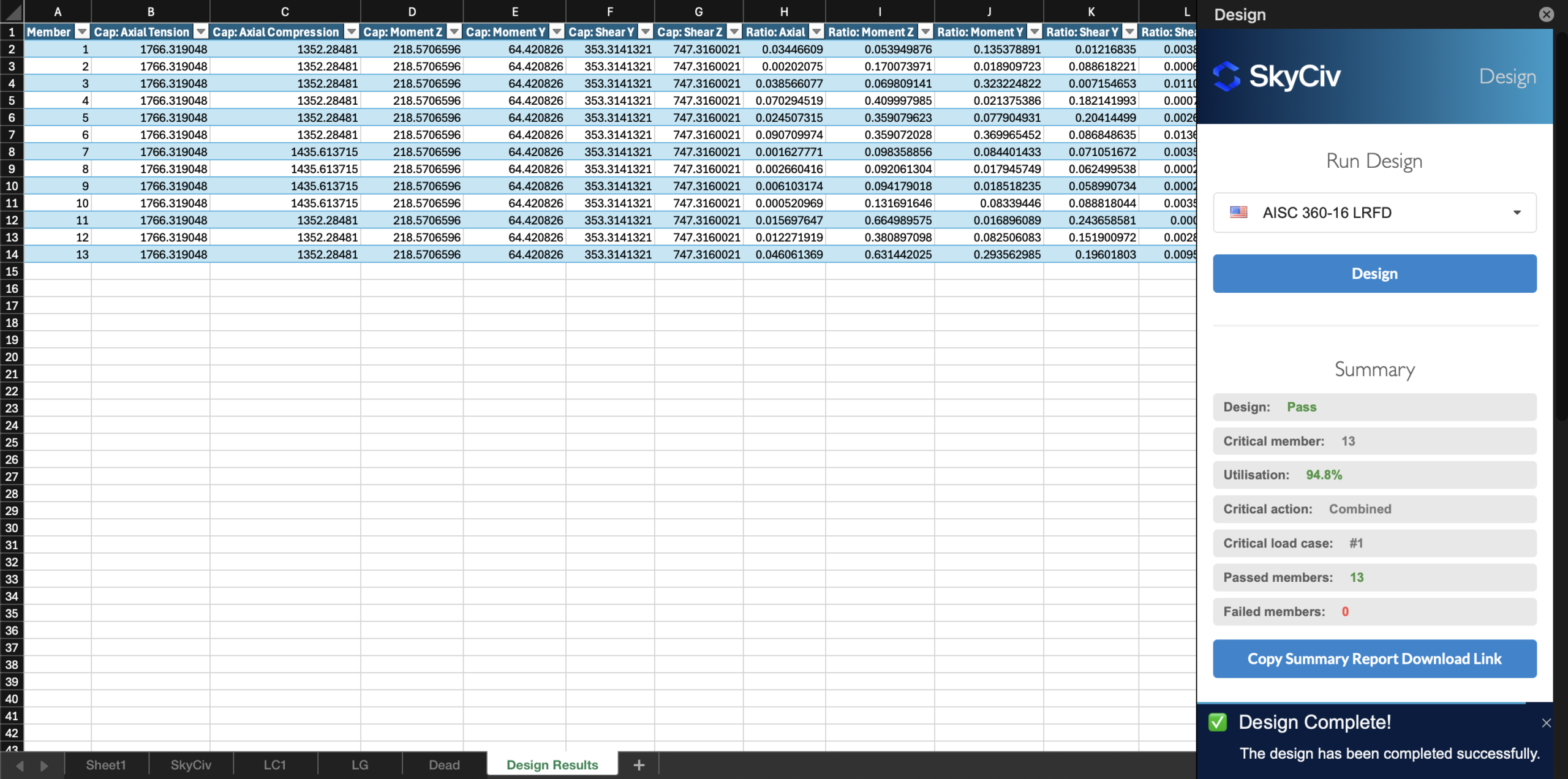 SkyCiv para Excel - Projeto