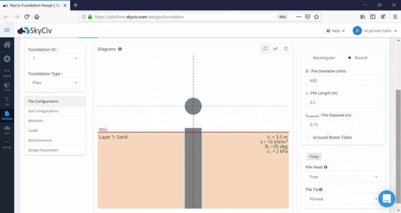 Captura de pantalla de configuraciones de pila