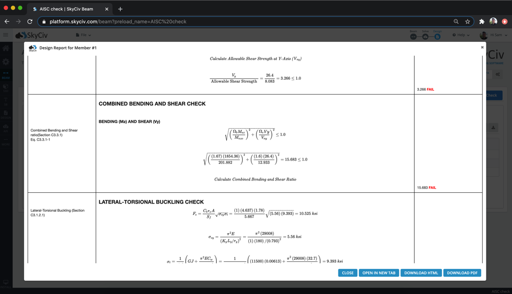 detailed AISI S100 cold formed design calculation reports from SkyCiv