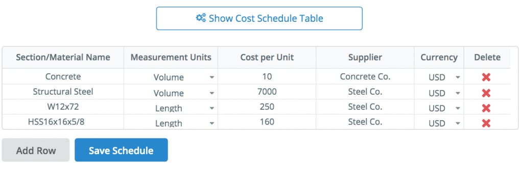 programación-tabla-de-costos-lista-de-materiales-aplicación-skyciv