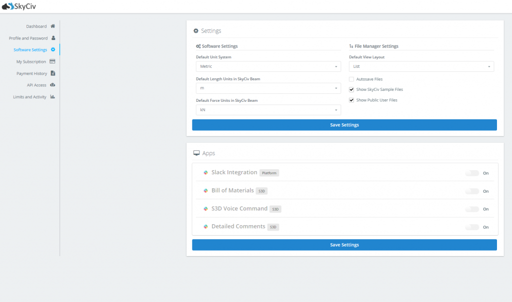 Skyciv-aplicación-configuraciones