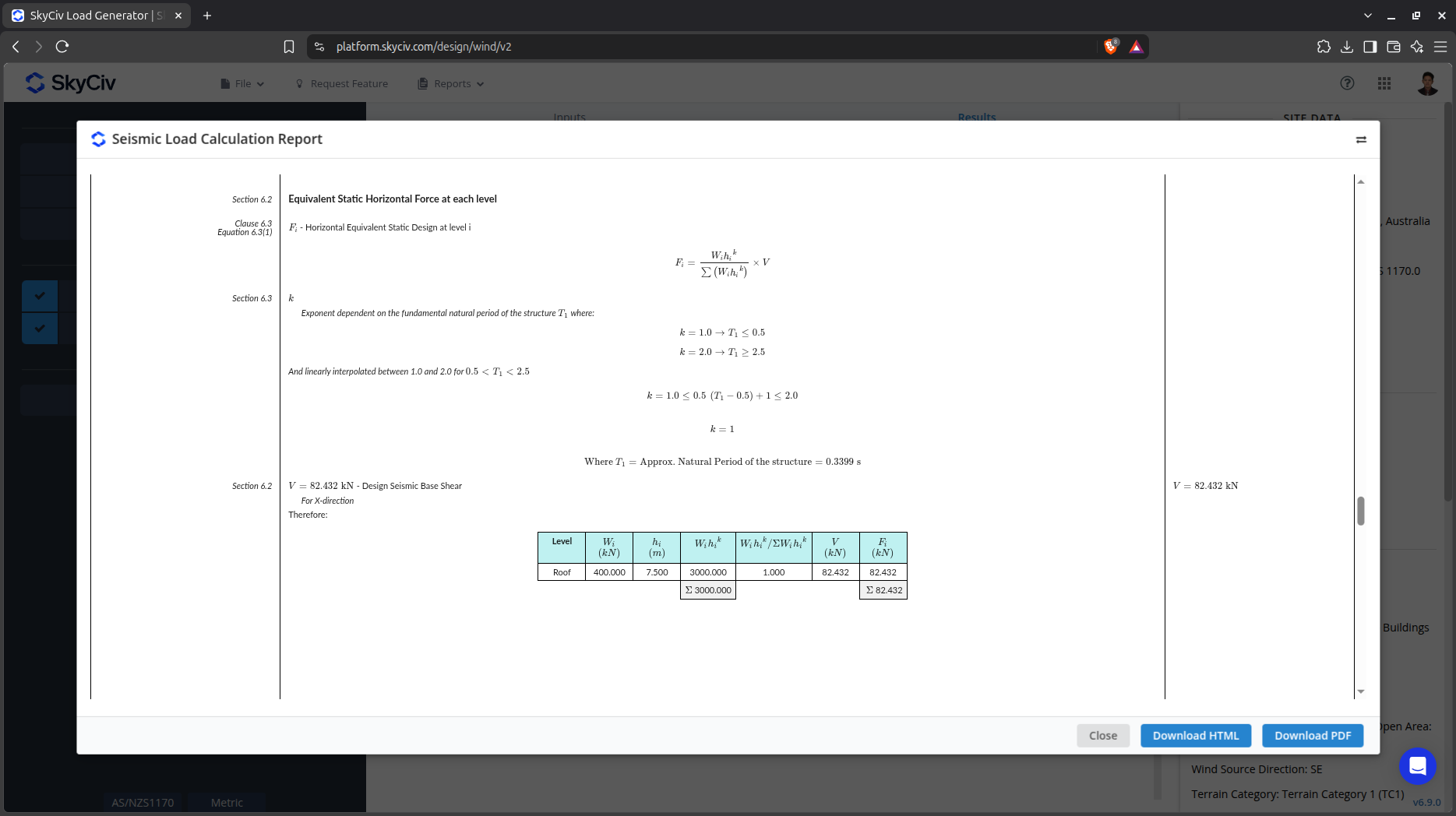 SkyCiv Load Generator Detailed Seismic Report