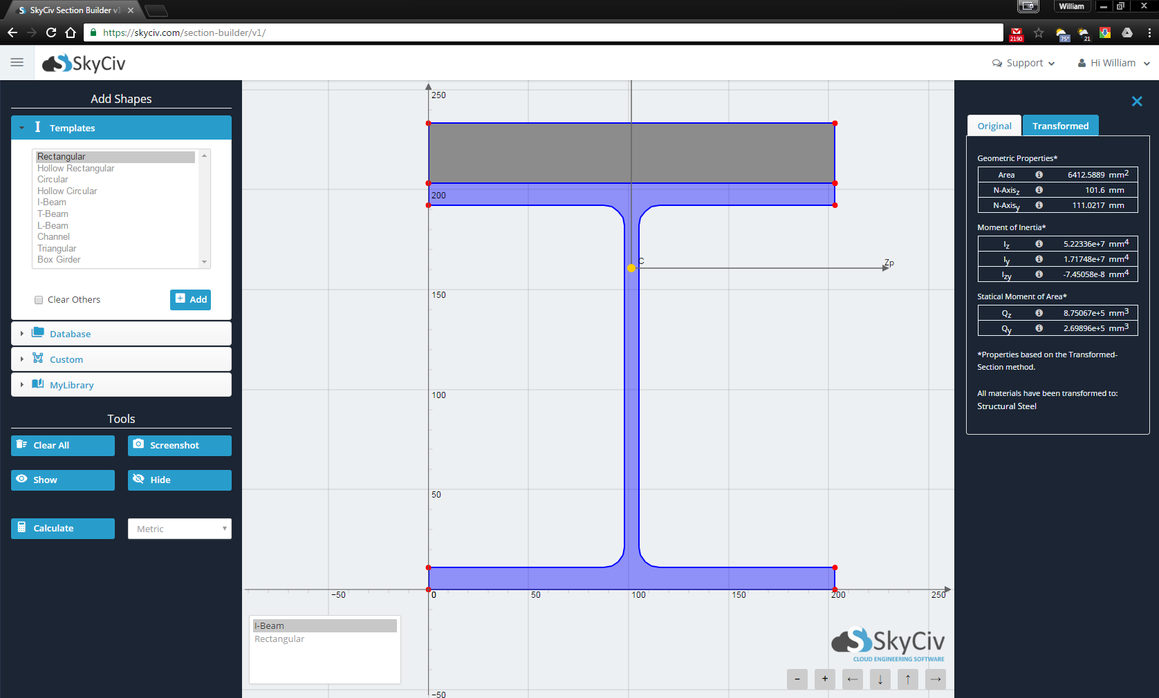 SkyCiv Composite Beam Software Section Builder Analysis