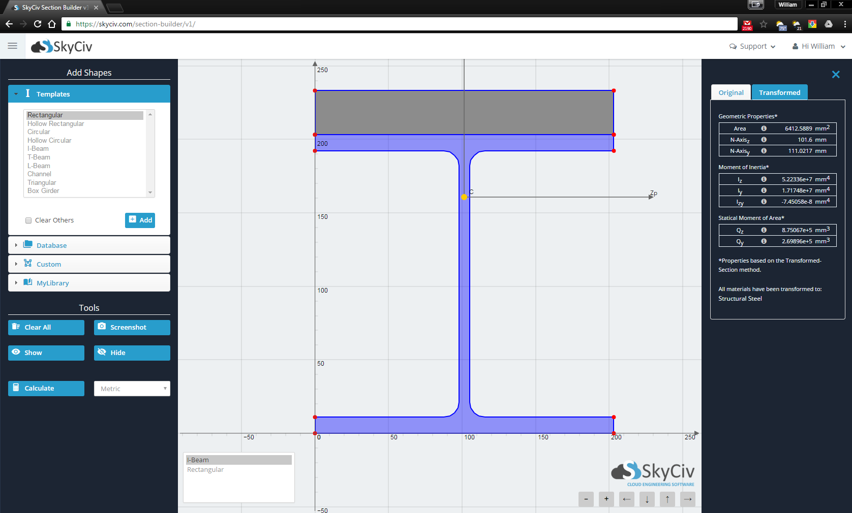 composite_beam SkyCiv Composite Beam Software Section Builder Analysis
