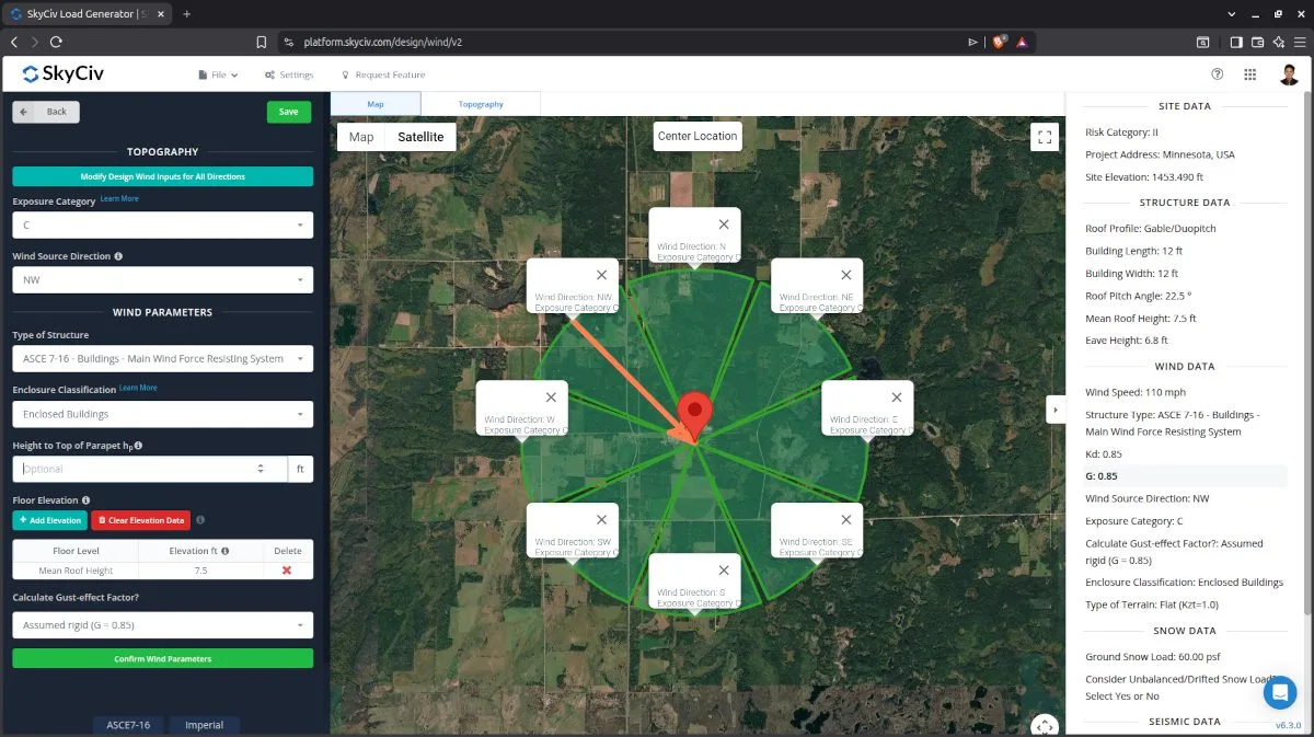 ASCE 7 Design-Windeintrag für alle Richtungen