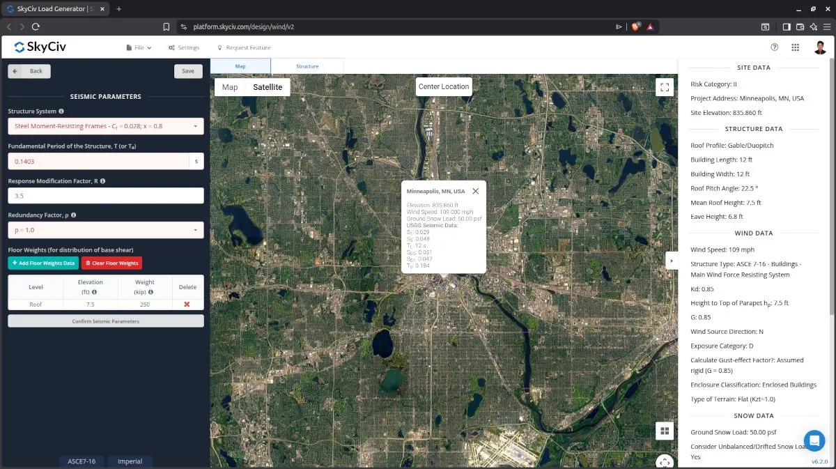 Seismische Parameter des Lastgenerators