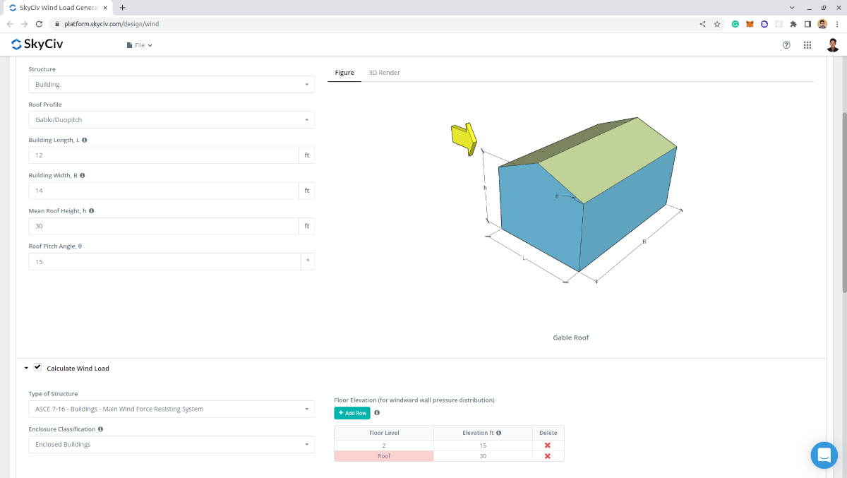 Gebäudedaten mit Windparametern