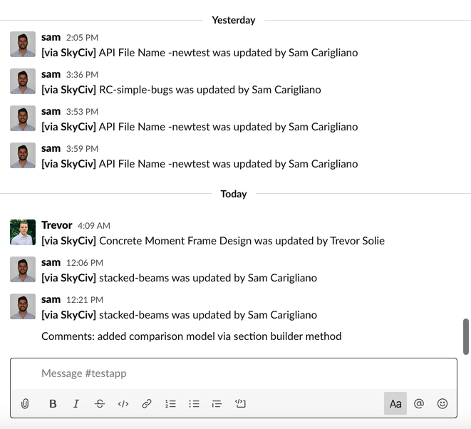 skyciv comments via slack app