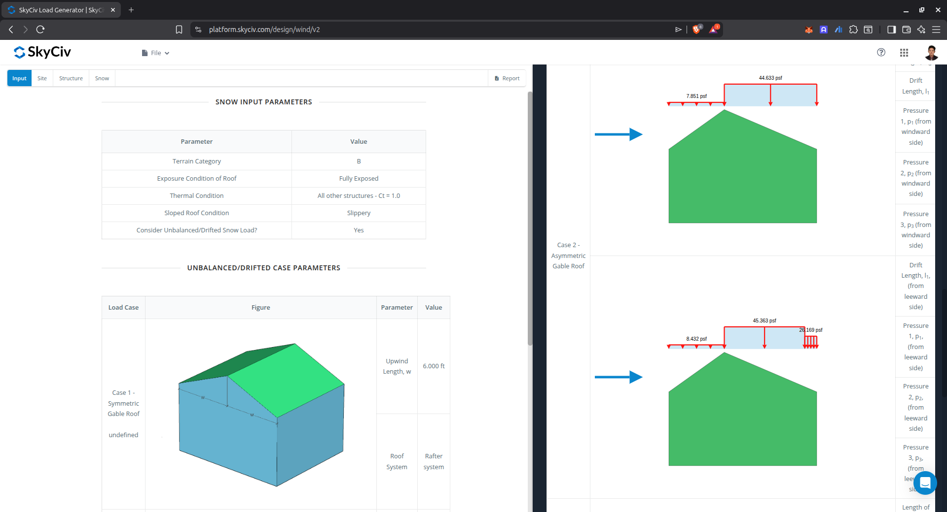 Resultados de carga de neve desequilibrados