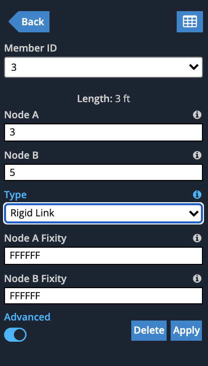 using rigid members in s3d via ui
