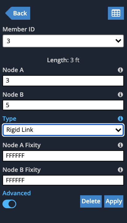 en utilisant des membres rigides dans s3d via l'interface utilisateur