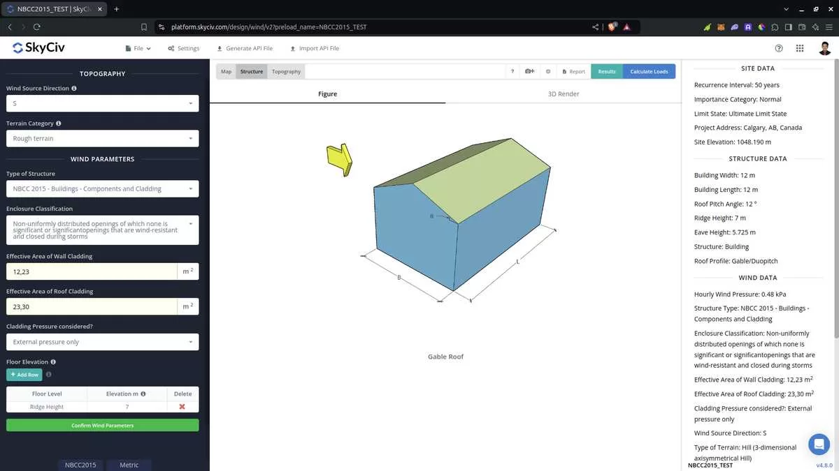 SkyCiv Load Generator 中组件和覆层的风参数