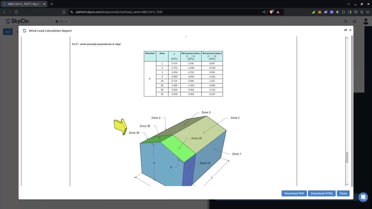 NBCC 2015 SkyCiv Load Generator 中的详细风力报告