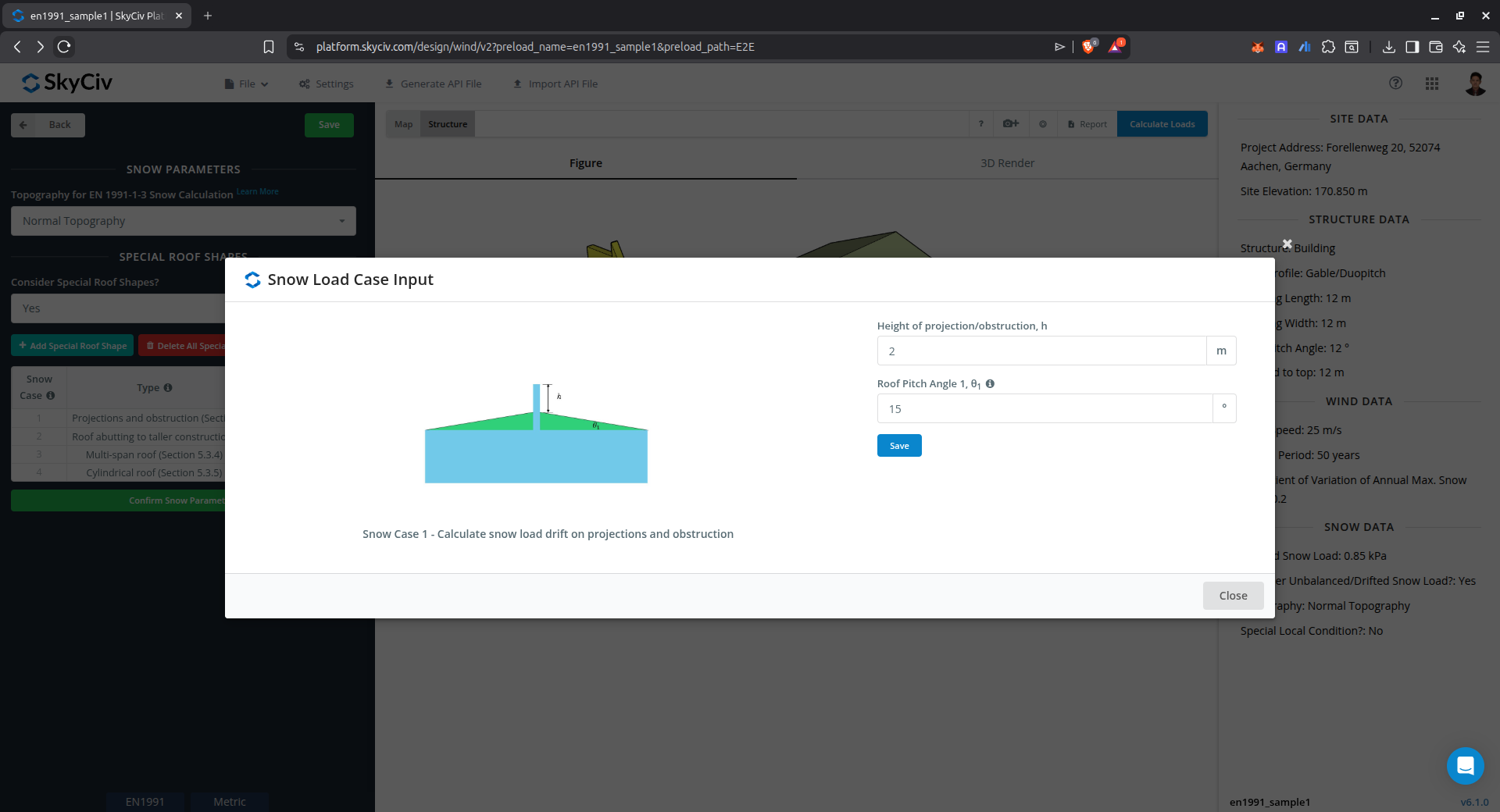 Παρασυρόμενες παραμέτρους εισόδου φορτίου χιονιού στις προβολές