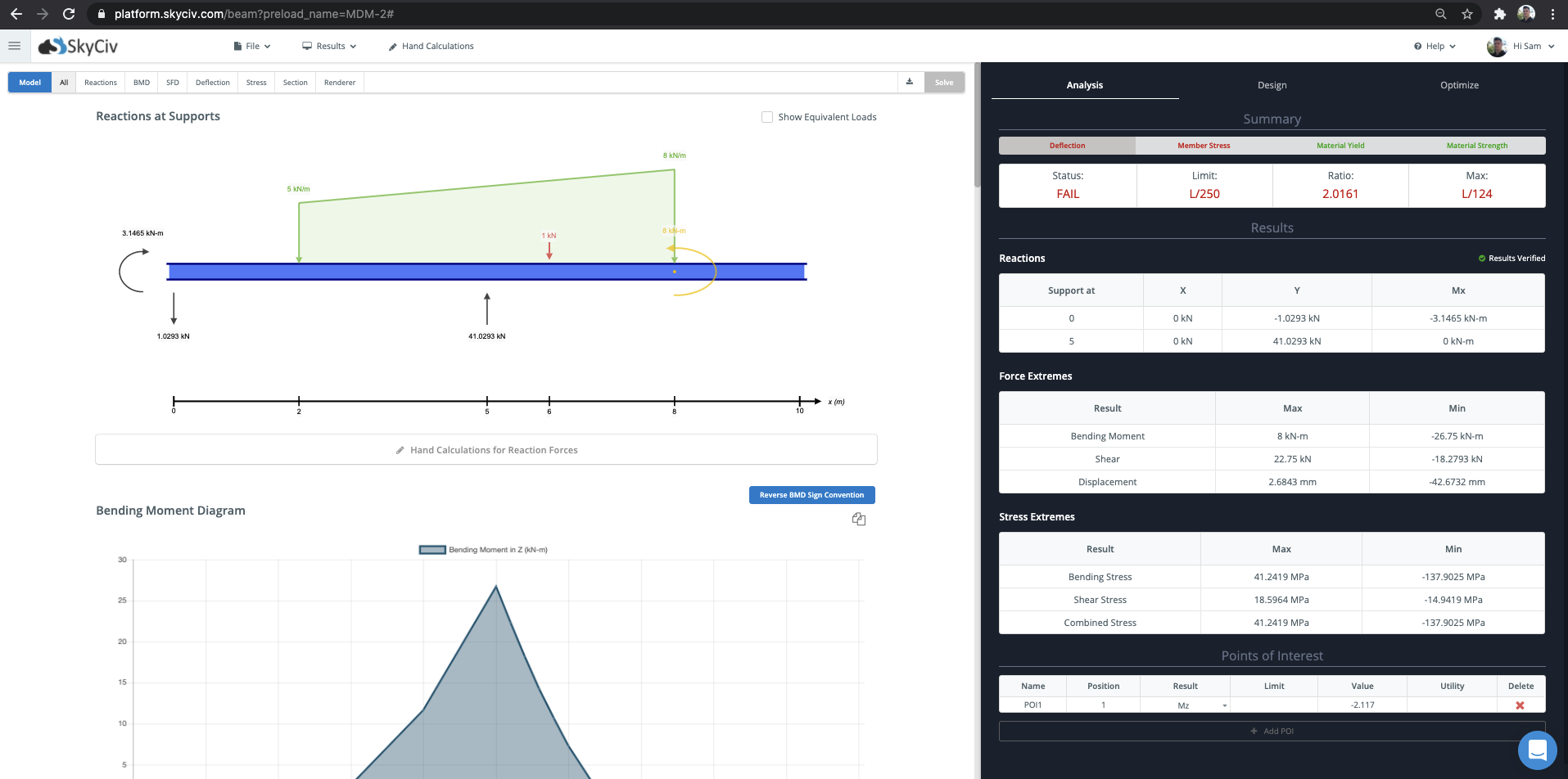 software voor straalanalyse die analyseresultaten weergeeft