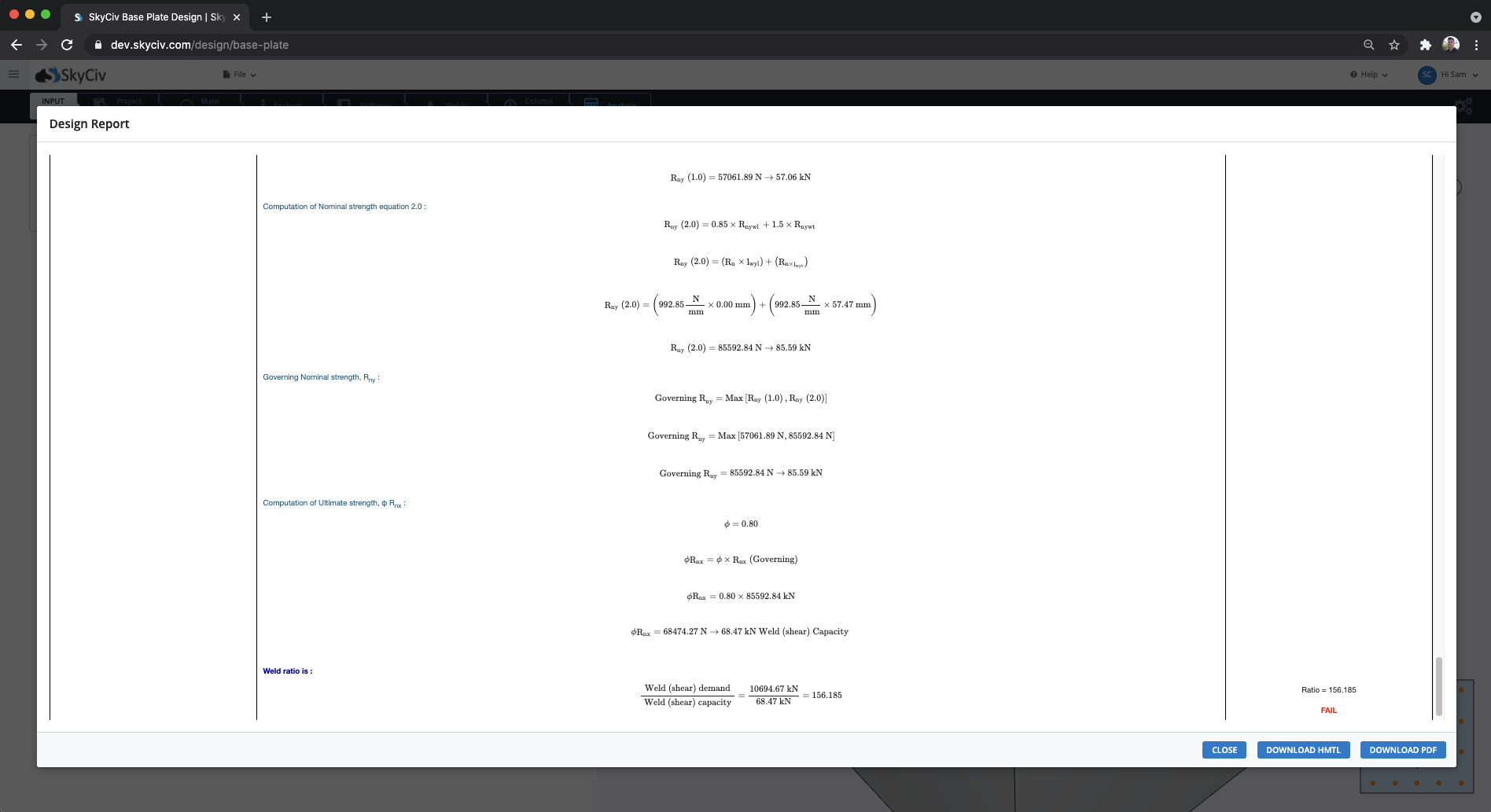 base plate design example calculations from skyciv detailed reporting