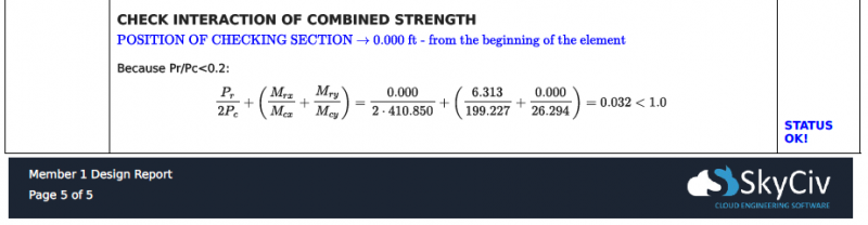 Example steel member code check from a SkyCiv Member Design report