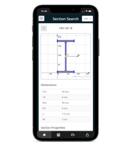 l'app mobile skyciv include una libreria di database di sezioni in cui gli utenti possono cercare e sfogliare le librerie di sezioni tra cui AISC AISI NDS e altro ...