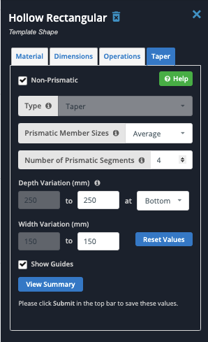 poutres non prismatiques dans les options du logiciel d'analyse structurelle skyciv