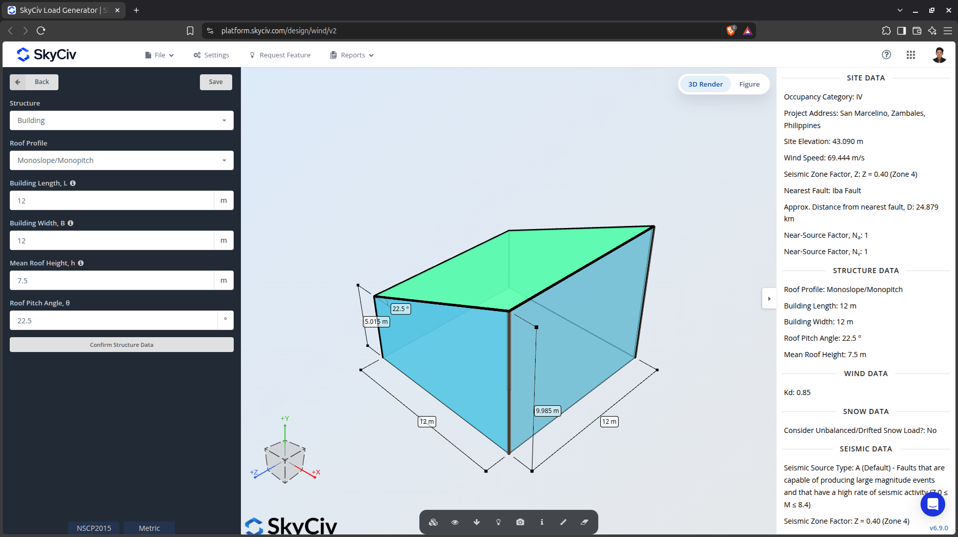 SkyCiv Load Generator Structure Data Input