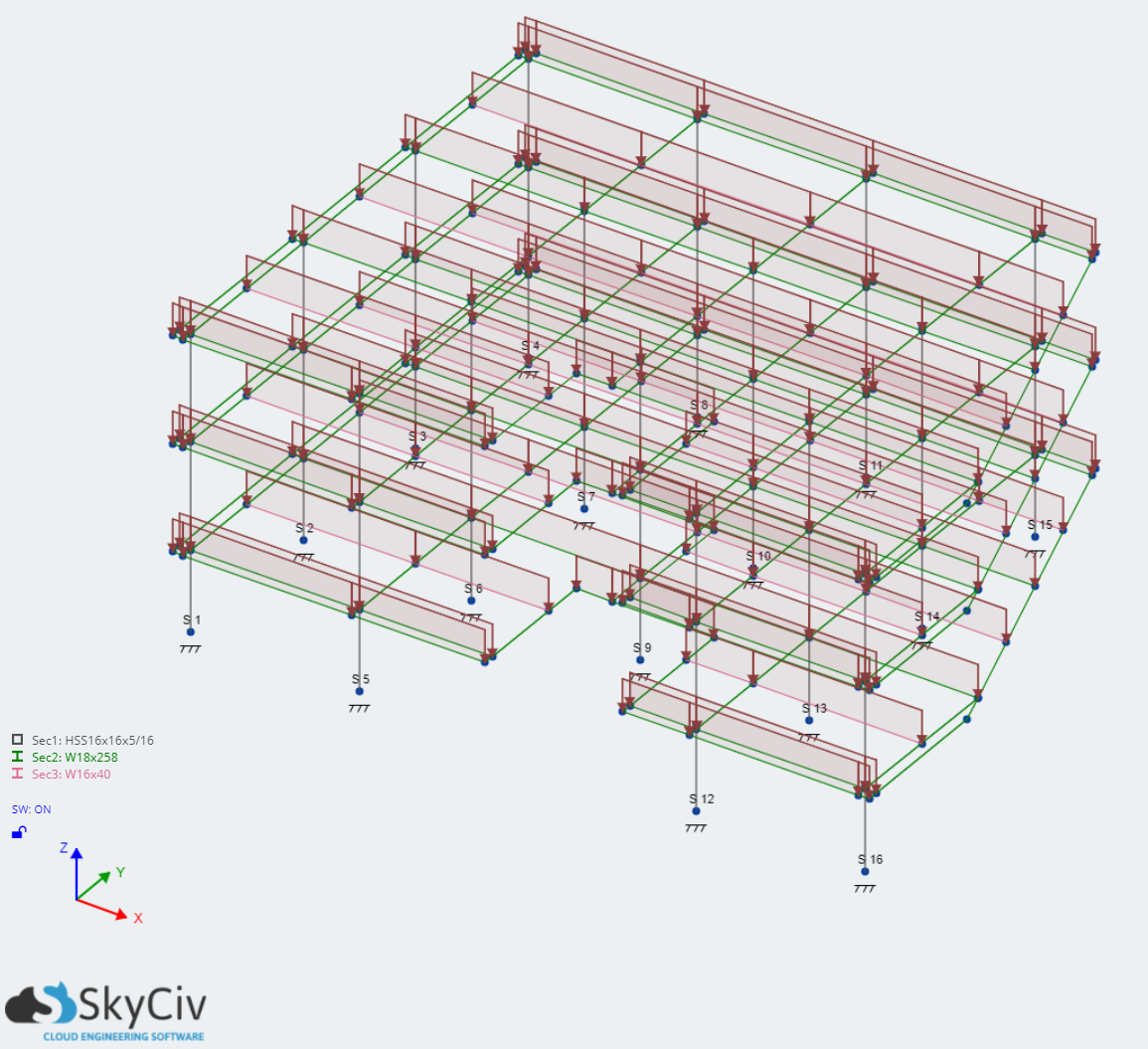 Revisando el modelo en SkyCiv - Cargas de gravedad