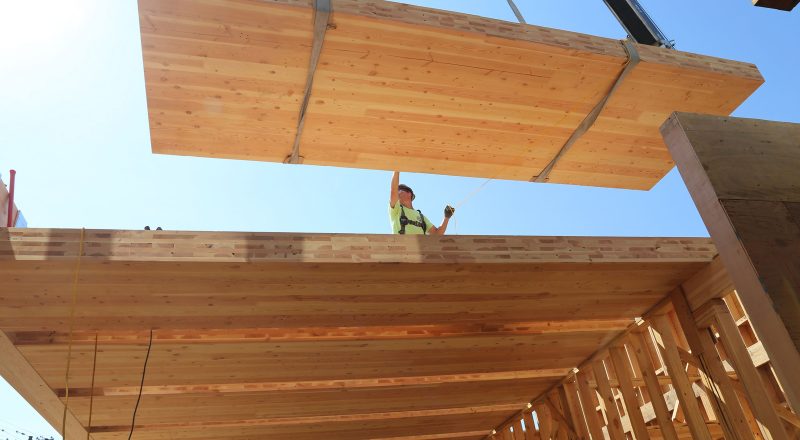 Example of a CLT floor panel being placed