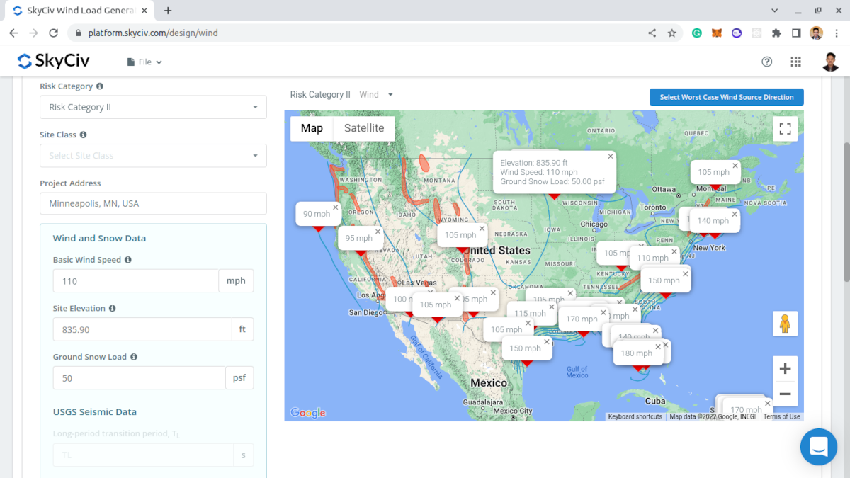 Site data for ASCE 7-16