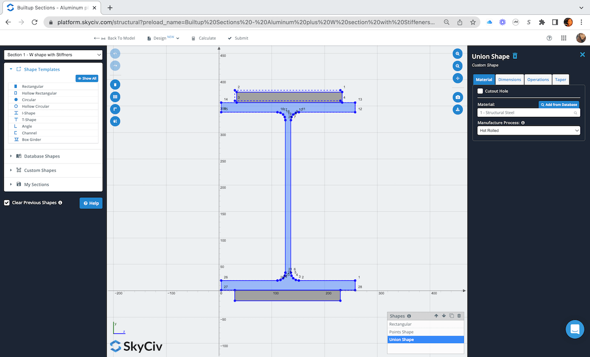 Integrado-Seção-Builder-2-minse estrutural SkyCiv Composite Beam, 3d structural analysis